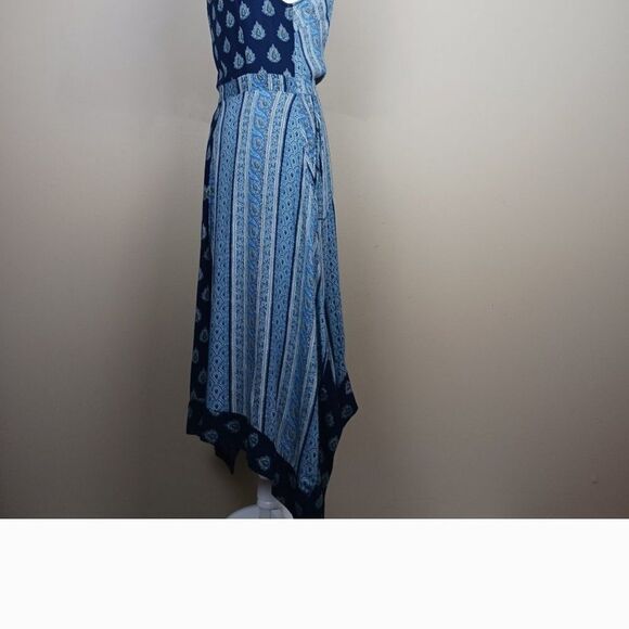 ANTHRO MEAVE Boho Blue Paisley Patterned Hi Low Sharkbite Hem Dress SIZE 0P - Picture 6 of 11